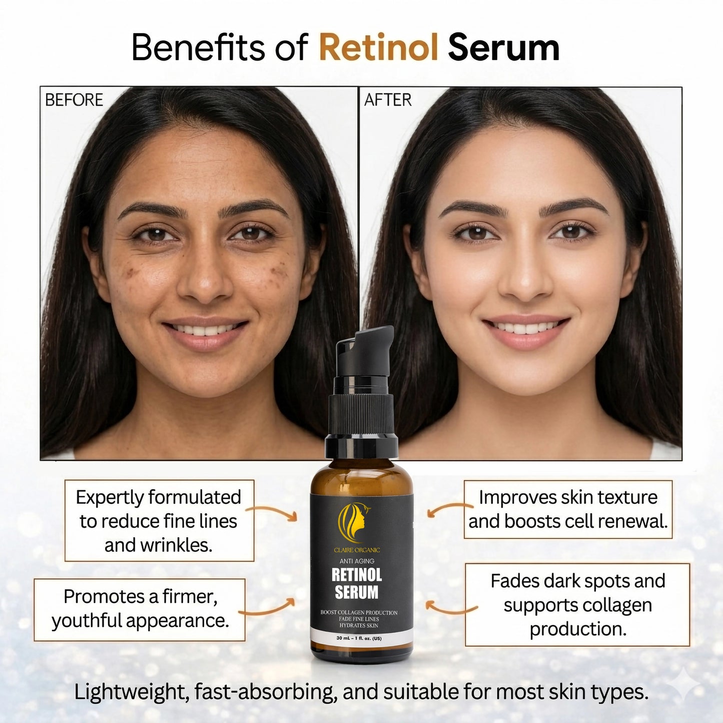 Claire Organic Retinol serum Before and after use image 