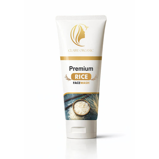 Tube of Claire Organic Premium Rice Face Wash on a white background