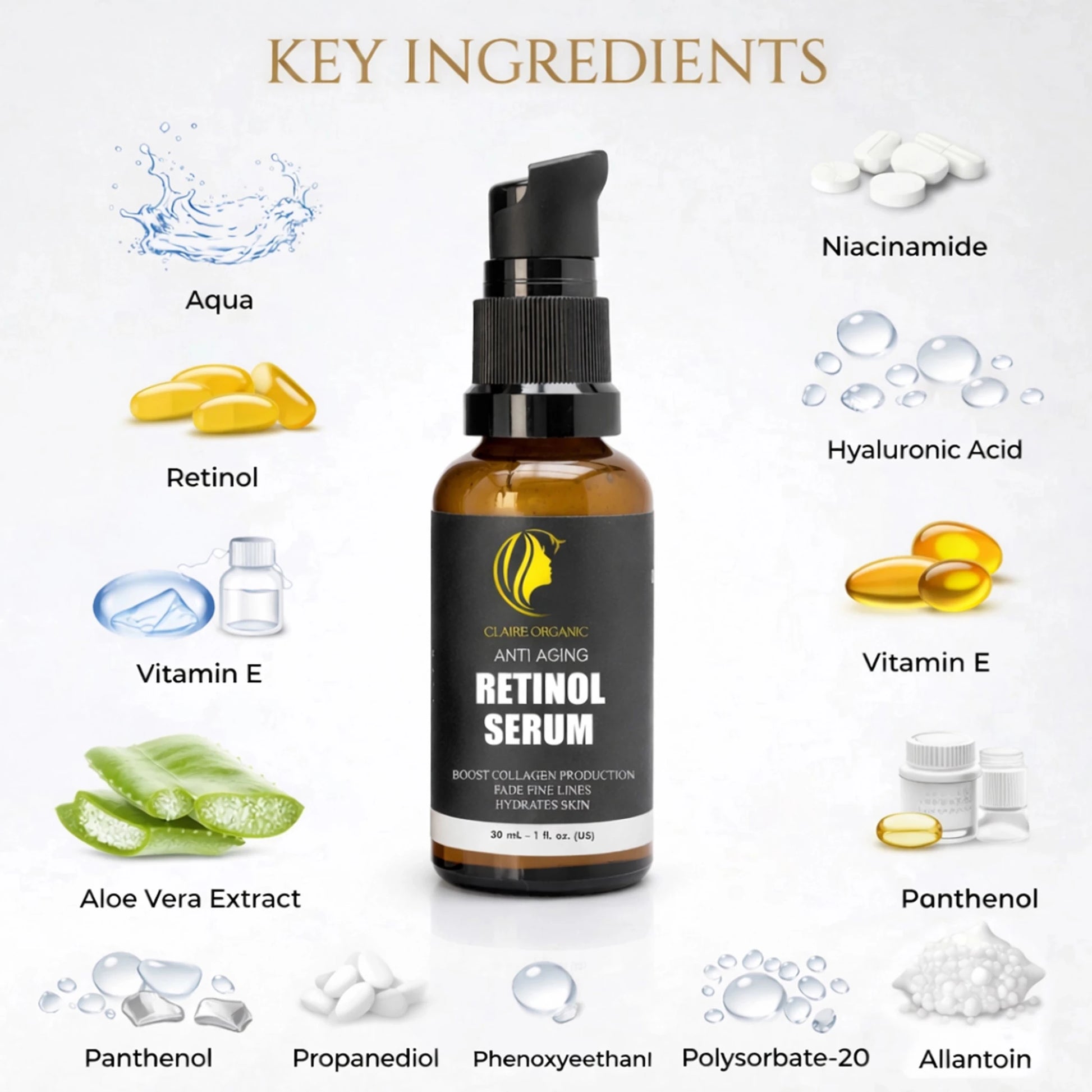 Claire Organic Anti Aging Retinol Serum - Claire Organic