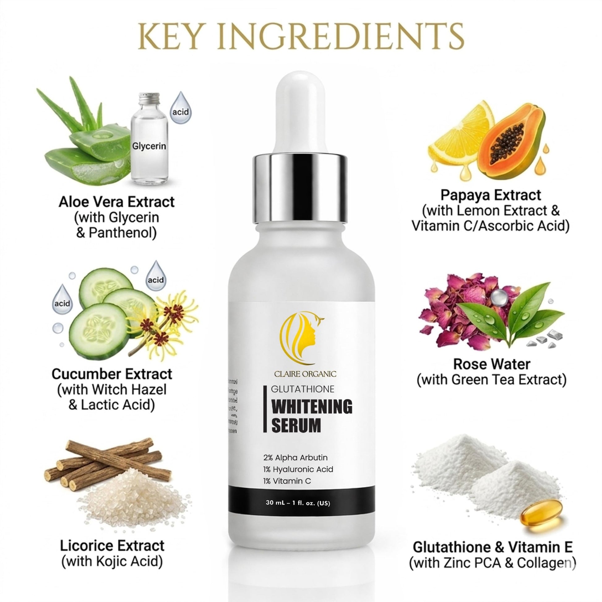 Claire Organic Glutathione Whitening Serum Radiant Glow Formula - Claire Organic