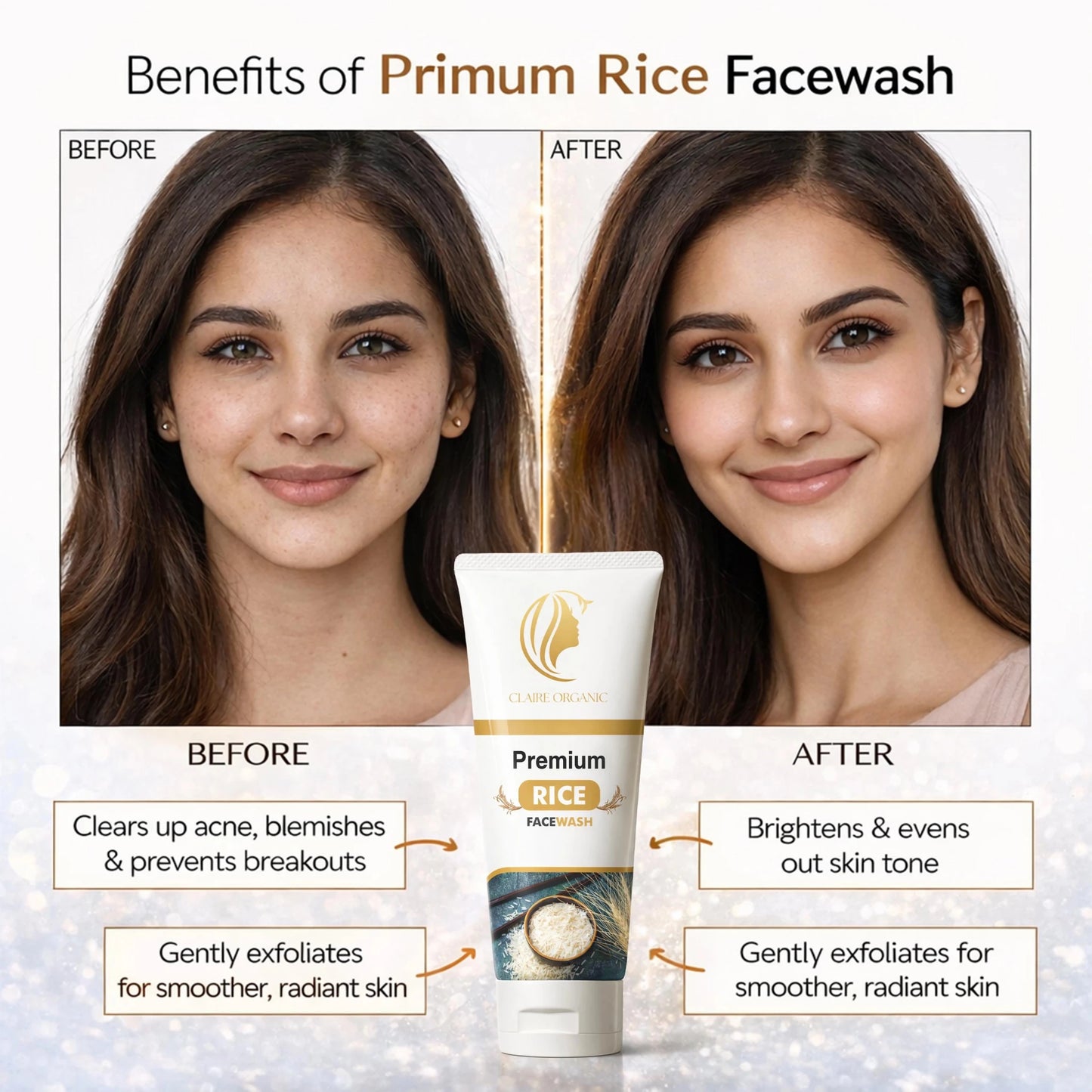 Premium Rice Facewash – Best Rice Face Wash in Pakistan for Glowing Skin(120ml) - Claire Organic