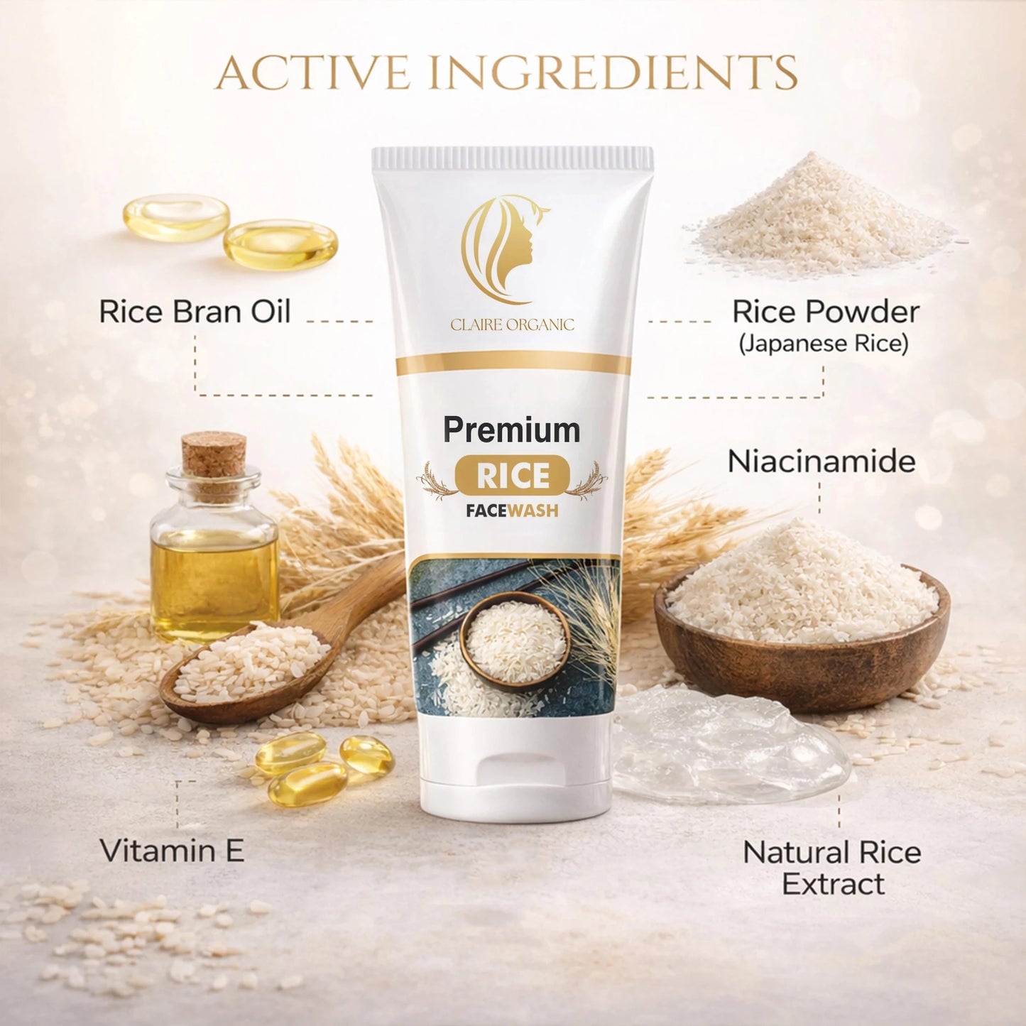 Premium Rice Facewash – Best Rice Face Wash in Pakistan for Glowing Skin(120ml) - Claire Organic