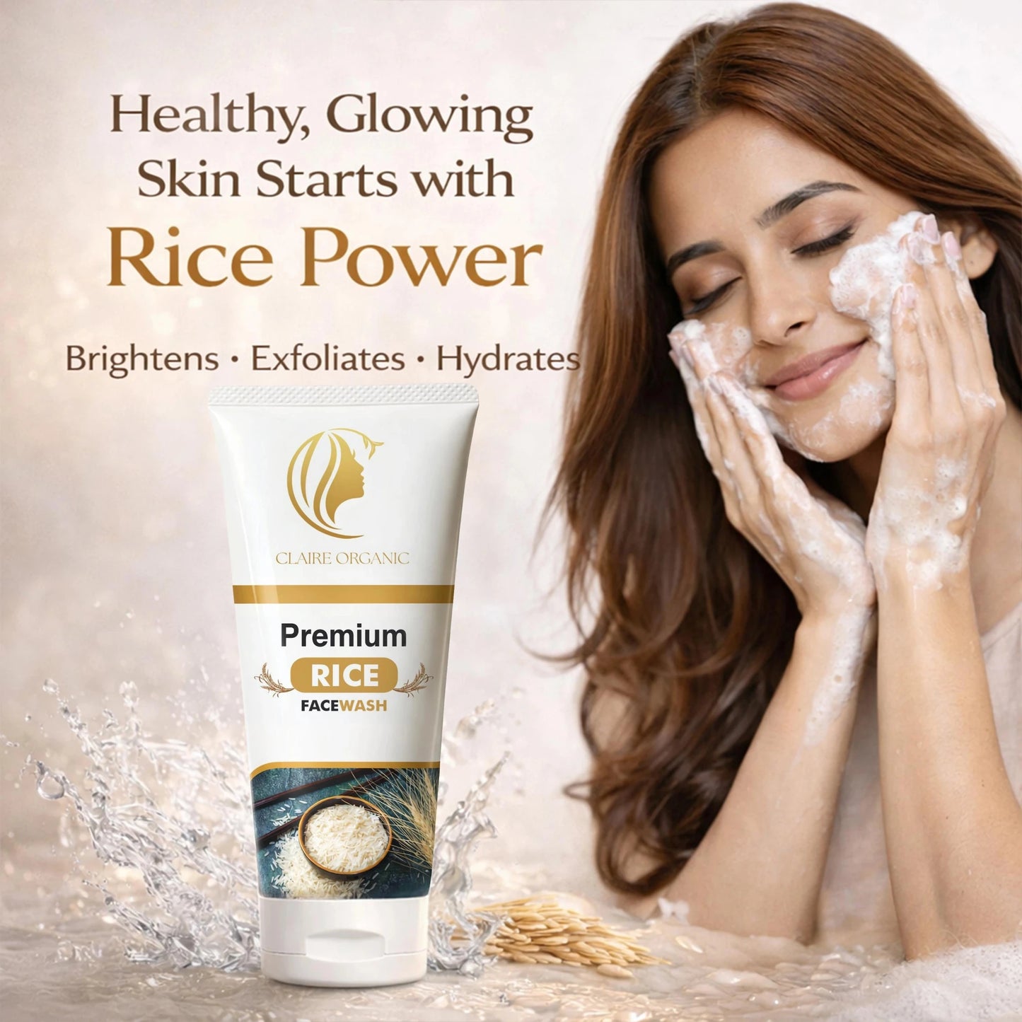 Premium Rice Facewash – Best Rice Face Wash in Pakistan for Glowing Skin(120ml) - Claire Organic